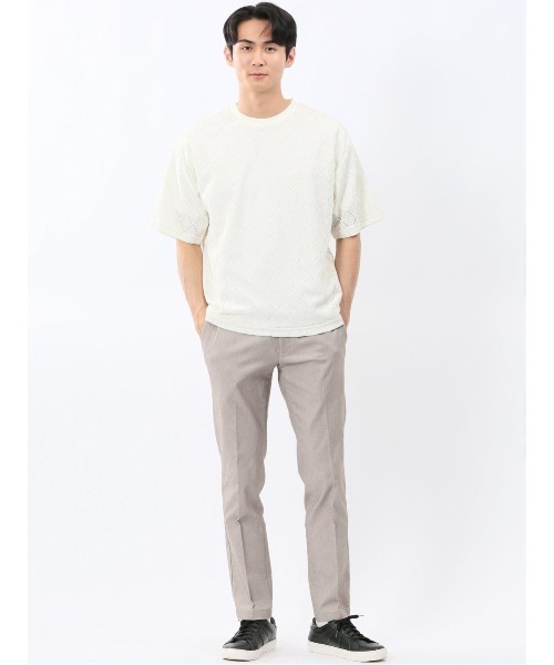 TAKA-Q(タカキュー)の「アンサンブル 2枚 セット メンズ ダイヤ柄 シアー クルーネック プルオーバー & 半袖 Tシャツ ややゆったり ルーズ(アンサンブル・メンズ・アイボリー/ブラック・LARGE/MEDIUM/X-LARGE)」の11枚目の写真