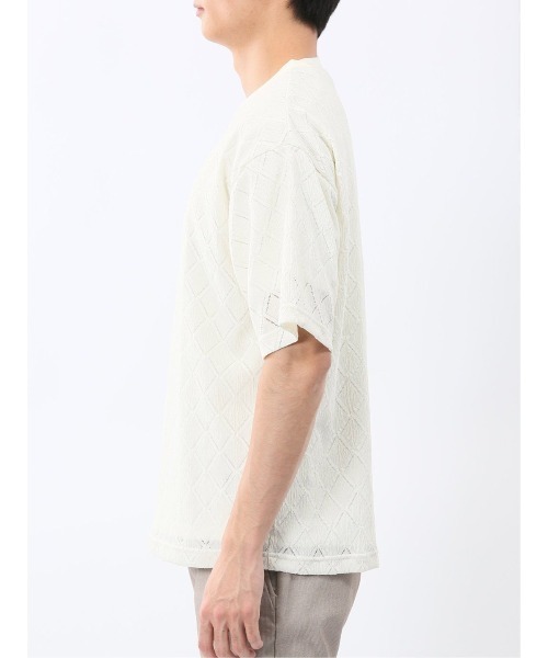 TAKA-Q(タカキュー)の「アンサンブル 2枚 セット メンズ ダイヤ柄 シアー クルーネック プルオーバー & 半袖 Tシャツ ややゆったり ルーズ(アンサンブル・メンズ・アイボリー/ブラック・LARGE/MEDIUM/X-LARGE)」の15枚目の写真