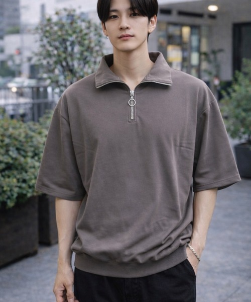 VIBGYOR（ヴィブジョー）の「【Bls】 【ZM】【Bling Leads】梨地ジャージ ハーフZIP TEE(BL)（Tシャツ/カットソー・メンズ・オフホワイト/グレイッシュベージュ/ブラック・MEDIUM/LARGE）」の3枚目の写真