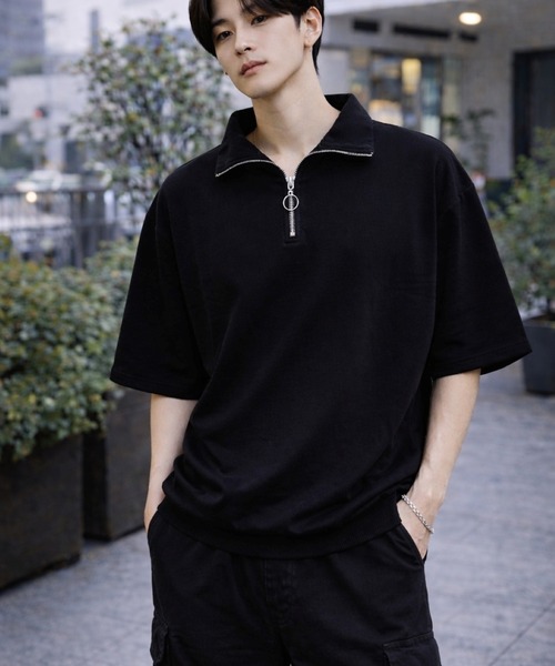 VIBGYOR（ヴィブジョー）の「【Bls】 【ZM】【Bling Leads】梨地ジャージ ハーフZIP TEE(BL)（Tシャツ/カットソー・メンズ・オフホワイト/グレイッシュベージュ/ブラック・MEDIUM/LARGE）」の6枚目の写真