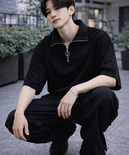 VIBGYOR（ヴィブジョー）の「【Bls】 【ZM】【Bling Leads】梨地ジャージ ハーフZIP TEE(BL)（Tシャツ/カットソー・メンズ・オフホワイト/グレイッシュベージュ/ブラック・MEDIUM/LARGE）」の7枚目の写真