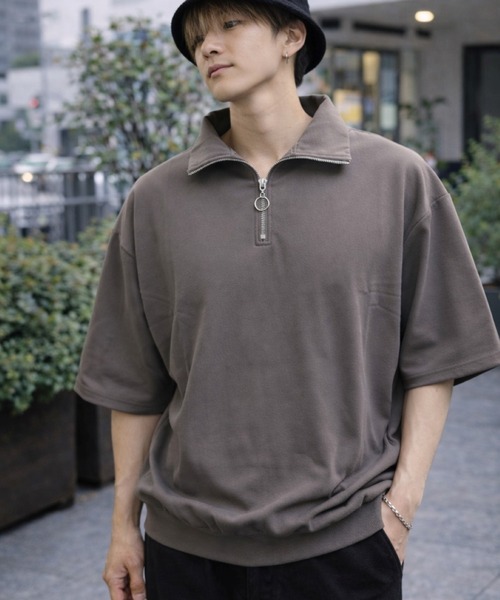 VIBGYOR（ヴィブジョー）の「【Bls】 【ZM】【Bling Leads】梨地ジャージ ハーフZIP TEE(BL)（Tシャツ/カットソー・メンズ・オフホワイト/グレイッシュベージュ/ブラック・MEDIUM/LARGE）」の4枚目の写真