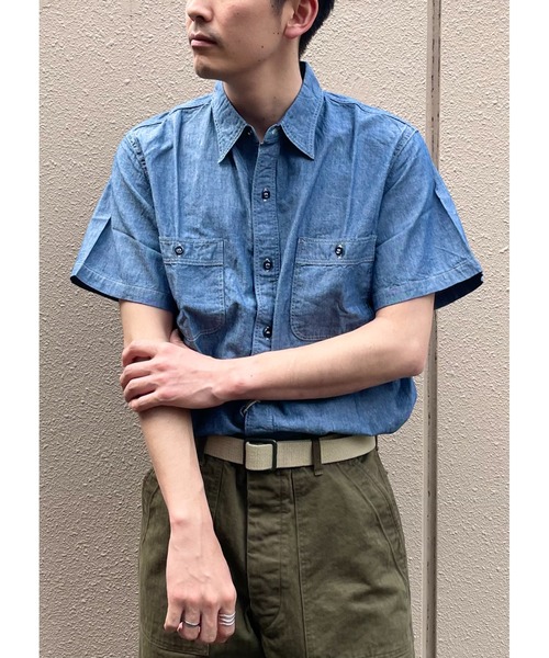 orSlow（オアスロウ）の「orSlow/オアスロウ　ショートスリーブシャンブレーワークシャツ　SHORT SLEEVE CHAMBRAY WORK SHIRT（シャツ/ブラウス・メンズ・ブルー・2/3）」の4枚目の写真