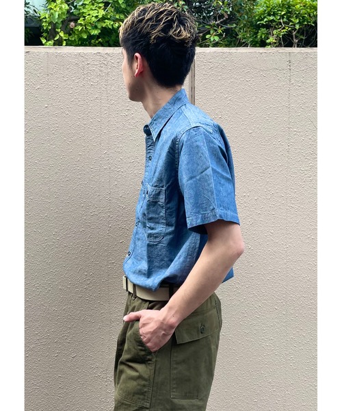 orSlow（オアスロウ）の「orSlow/オアスロウ　ショートスリーブシャンブレーワークシャツ　SHORT SLEEVE CHAMBRAY WORK SHIRT（シャツ/ブラウス・メンズ・ブルー・2/3）」の6枚目の写真