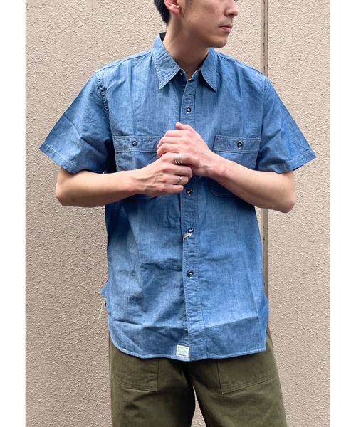 orSlow（オアスロウ）の「orSlow/オアスロウ　ショートスリーブシャンブレーワークシャツ　SHORT SLEEVE CHAMBRAY WORK SHIRT（シャツ/ブラウス・メンズ・ブルー・2/3）」の5枚目の写真