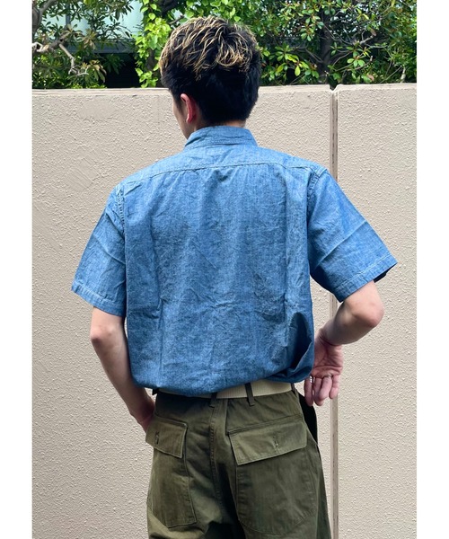 orSlow（オアスロウ）の「orSlow/オアスロウ　ショートスリーブシャンブレーワークシャツ　SHORT SLEEVE CHAMBRAY WORK SHIRT（シャツ/ブラウス・メンズ・ブルー・2/3）」の7枚目の写真