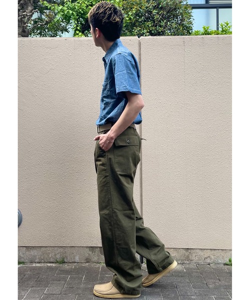 orSlow（オアスロウ）の「orSlow/オアスロウ　ショートスリーブシャンブレーワークシャツ　SHORT SLEEVE CHAMBRAY WORK SHIRT（シャツ/ブラウス・メンズ・ブルー・2/3）」の9枚目の写真