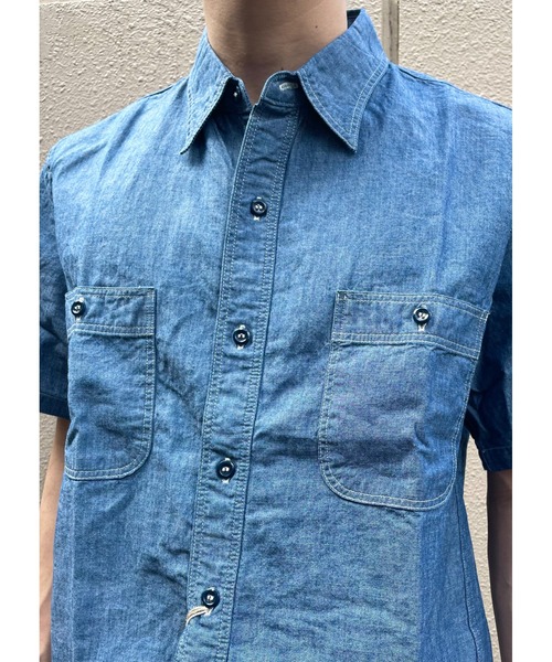 orSlow（オアスロウ）の「orSlow/オアスロウ　ショートスリーブシャンブレーワークシャツ　SHORT SLEEVE CHAMBRAY WORK SHIRT（シャツ/ブラウス・メンズ・ブルー・2/3）」の2枚目の写真
