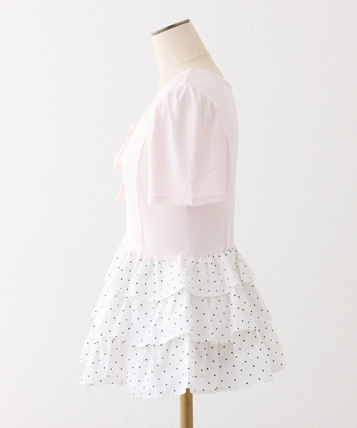 one after another NICE CLAUP（ワンアフターアナザーナイスクラップ）の「リボン付き裾フリルトップス（Tシャツ/カットソー・レディース・ブラック/ベージュ/ピンク・FREE）」の4枚目の写真