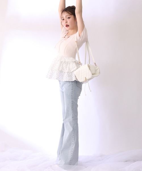 one after another NICE CLAUP（ワンアフターアナザーナイスクラップ）の「リボン付き裾フリルトップス（Tシャツ/カットソー・レディース・ブラック/ベージュ/ピンク・FREE）」の21枚目の写真