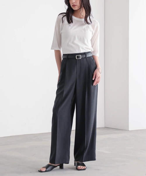 for/c（フォーシー）の「[低身長/高身長向けサイズ有]ストレートタックパンツ【サスティナブル】（スラックス・レディース・スミクロ/ベージュ/ネイビー/ダークブラウン/カーキ・PM/M/L/LL/TM）」の10枚目の写真