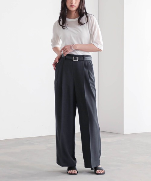 for/c（フォーシー）の「[低身長/高身長向けサイズ有]ストレートタックパンツ【サスティナブル】（スラックス・レディース・スミクロ/ベージュ/ネイビー/ダークブラウン/カーキ・PM/M/L/LL/TM）」の11枚目の写真