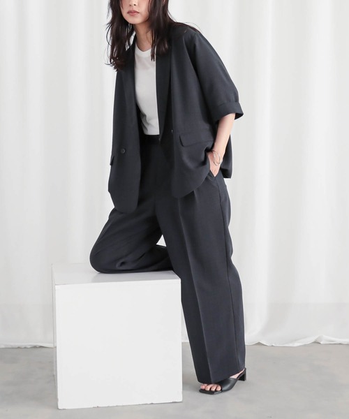 for/c（フォーシー）の「[低身長/高身長向けサイズ有]ストレートタックパンツ【サスティナブル】（スラックス・レディース・スミクロ/ベージュ/ネイビー/ダークブラウン/カーキ・PM/M/L/LL/TM）」の15枚目の写真
