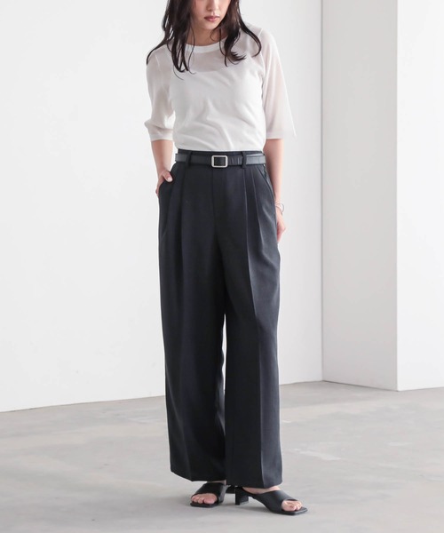 for/c（フォーシー）の「[低身長/高身長向けサイズ有]ストレートタックパンツ【サスティナブル】（スラックス・レディース・スミクロ/ベージュ/ネイビー/ダークブラウン/カーキ・PM/M/L/LL/TM）」の12枚目の写真