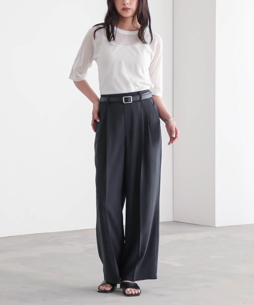 for/c（フォーシー）の「[低身長/高身長向けサイズ有]ストレートタックパンツ【サスティナブル】（スラックス・レディース・スミクロ/ベージュ/ネイビー/ダークブラウン/カーキ・PM/M/L/LL/TM）」の13枚目の写真