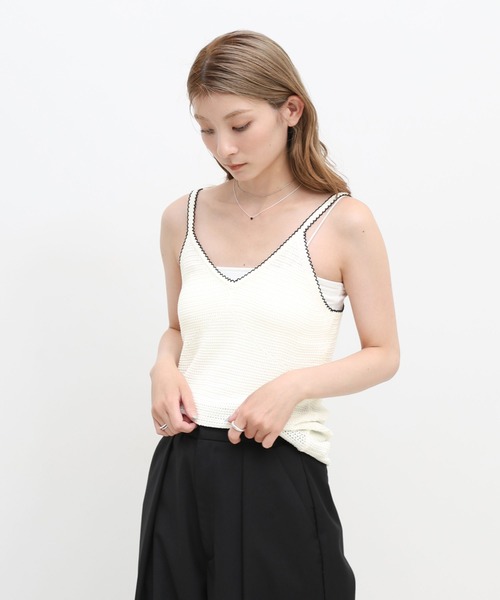 select MOCA（セレクトモカ）の「リネンタッチバイカラーパイピングニットキャミ（キャミソール・レディース・ベージュ/オフホワイト/ブラック・FREE）」の12枚目の写真