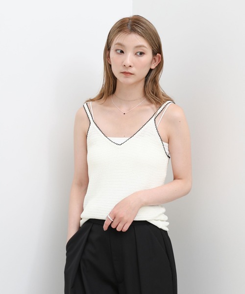 select MOCA（セレクトモカ）の「リネンタッチバイカラーパイピングニットキャミ（キャミソール・レディース・ベージュ/オフホワイト/ブラック・FREE）」の7枚目の写真