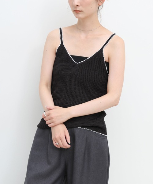 select MOCA（セレクトモカ）の「リネンタッチバイカラーパイピングニットキャミ（キャミソール・レディース・ベージュ/オフホワイト/ブラック・FREE）」の16枚目の写真