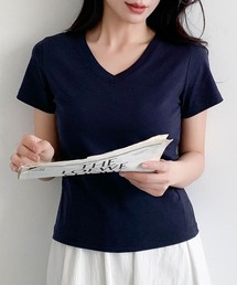 【M~4Lまで豊富なサイズ展開】コットン混Vネックショート丈Tシャツカットソー 大きいサイズ