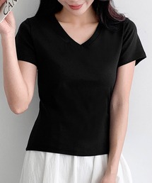 【M~4Lまで豊富なサイズ展開】コットン混Vネックショート丈Tシャツカットソー 大きいサイズ