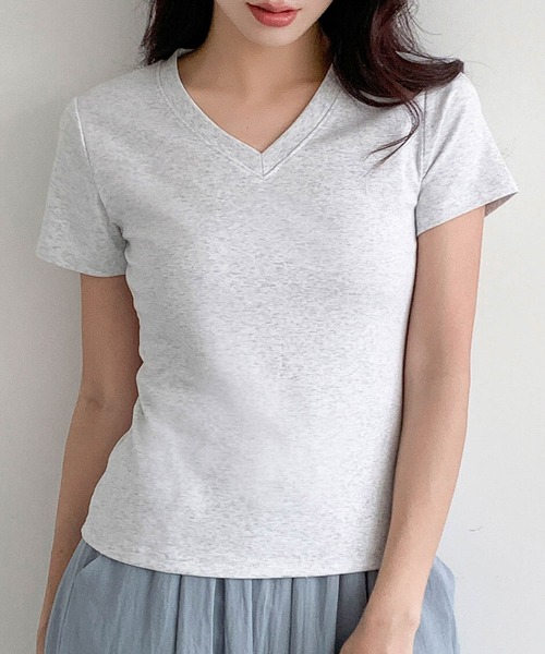 LOWO(ロワ)の「【M~4Lまで豊富なサイズ展開】コットン混Vネックショート丈Tシャツカットソー 大きいサイズ(Tシャツ/カットソー・レディース・ブラック/ライトグレー/ホワイト/ネイビー・4L/3L/2L/L/M)」の10枚目の写真