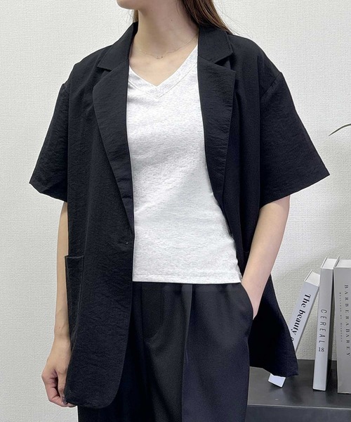 LOWO(ロワ)の「【M~4Lまで豊富なサイズ展開】コットン混Vネックショート丈Tシャツカットソー 大きいサイズ(Tシャツ/カットソー・レディース・ブラック/ライトグレー/ホワイト/ネイビー・4L/3L/2L/L/M)」の15枚目の写真