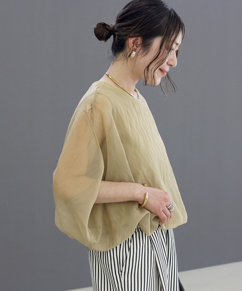 Aletta vita(アレッタビータ)の「オーガンジーレイヤードバルーンプルオーバー(Tシャツ/カットソー・レディース・ブラック/モカ/グレー・M)」の3枚目の写真