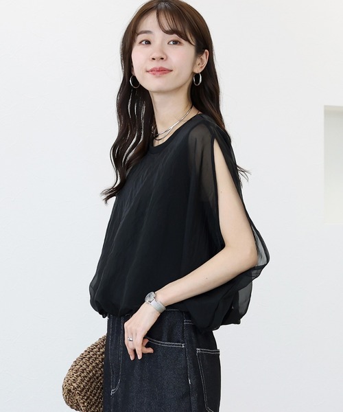 Aletta vita(アレッタビータ)の「オーガンジーレイヤードバルーンプルオーバー(Tシャツ/カットソー・レディース・ブラック/モカ/グレー・M)」の13枚目の写真