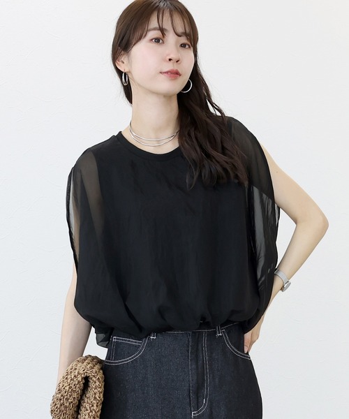 Aletta vita(アレッタビータ)の「オーガンジーレイヤードバルーンプルオーバー(Tシャツ/カットソー・レディース・ブラック/モカ/グレー・M)」の15枚目の写真