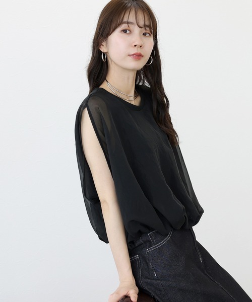 Aletta vita(アレッタビータ)の「オーガンジーレイヤードバルーンプルオーバー(Tシャツ/カットソー・レディース・ブラック/モカ/グレー・M)」の16枚目の写真