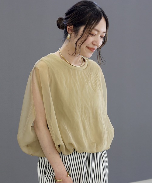 Aletta vita(アレッタビータ)の「オーガンジーレイヤードバルーンプルオーバー(Tシャツ/カットソー・レディース・ブラック/モカ/グレー・M)」の5枚目の写真