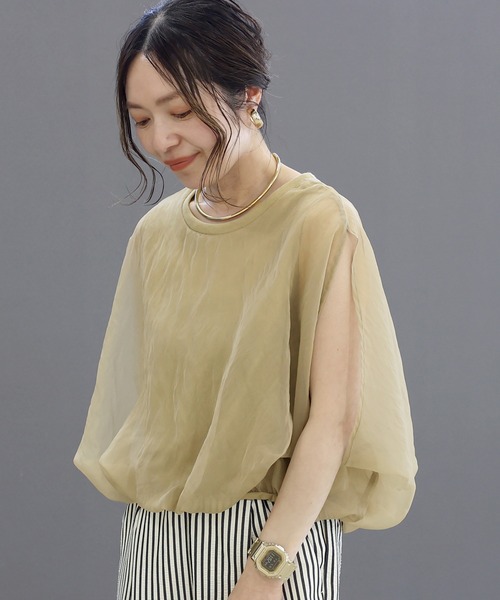 Aletta vita(アレッタビータ)の「オーガンジーレイヤードバルーンプルオーバー(Tシャツ/カットソー・レディース・ブラック/モカ/グレー・M)」の6枚目の写真