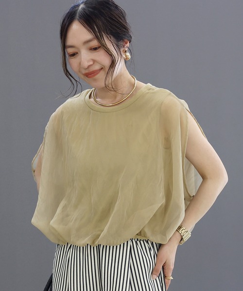 Aletta vita(アレッタビータ)の「オーガンジーレイヤードバルーンプルオーバー(Tシャツ/カットソー・レディース・ブラック/モカ/グレー・M)」の7枚目の写真