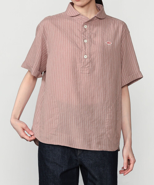 DANTON | リネンコットン 丸襟半袖プルオーバーシャツ STRIPE WOMEN