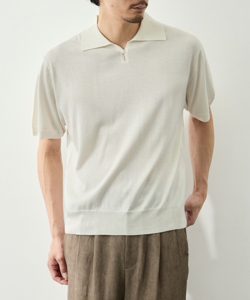 FUJI(フジ)の「【FUJI/フジ】SILK CASHMERE S/S SKIPPER POLO(ポロシャツ・メンズ・オフホワイト/ブラウン・5/6)」の4枚目の写真