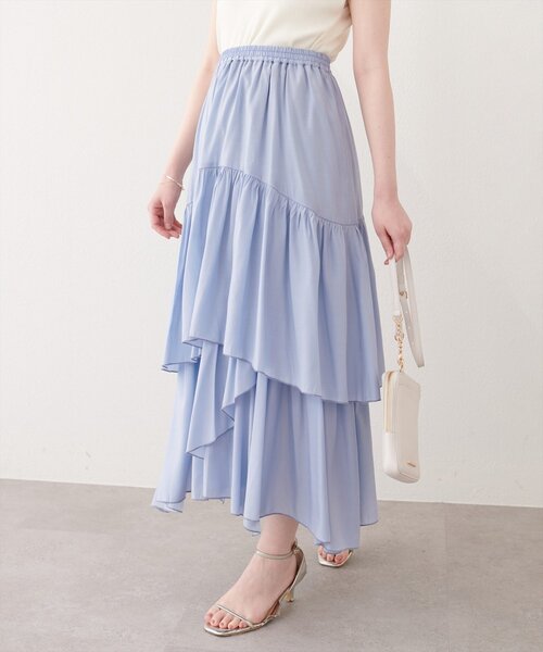 natural couture(ナチュラルクチュール)の「アシメヘム微光沢スカート(スカート・レディース・サックスブルー/ブラック/オフホワイト・FREE)」の3枚目の写真