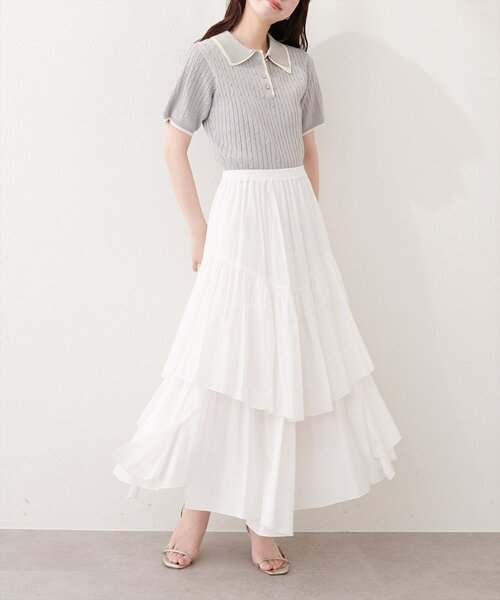 natural couture(ナチュラルクチュール)の「アシメヘム微光沢スカート(スカート・レディース・サックスブルー/ブラック/オフホワイト・FREE)」の7枚目の写真