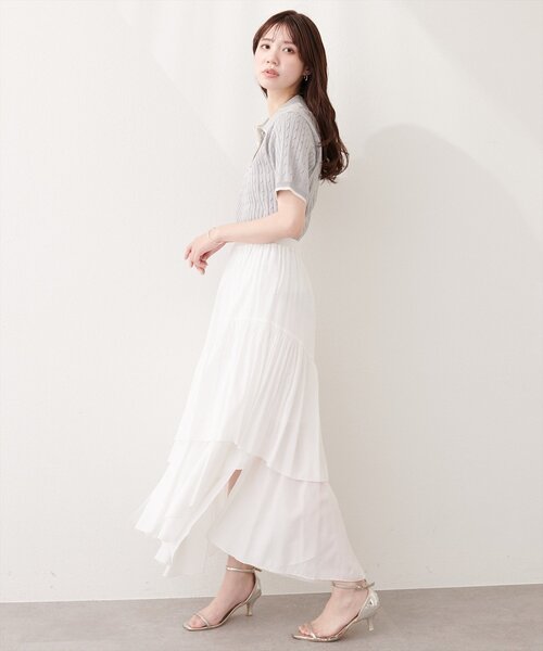 natural couture(ナチュラルクチュール)の「アシメヘム微光沢スカート(スカート・レディース・サックスブルー/ブラック/オフホワイト・FREE)」の8枚目の写真