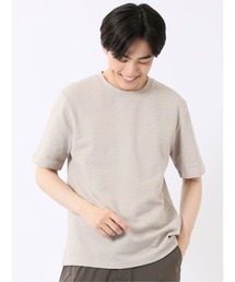 ストレッチ ブリスター 杢ジャガード 綿混 クルーネック 半袖 Tシャツ メンズ