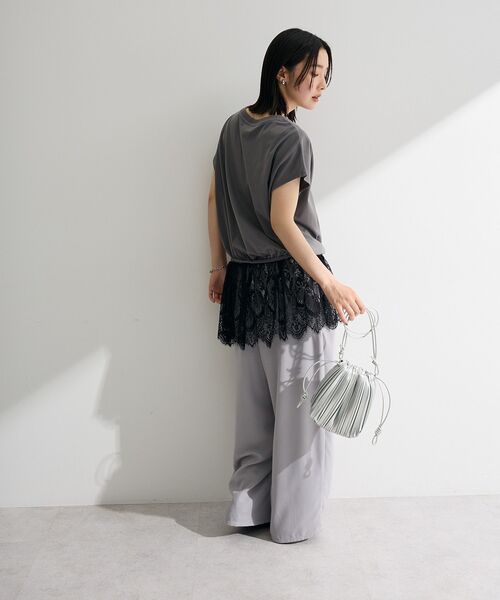 Green　Parks（グリーンパークス）の「レースドッキングフレンチプルオーバー（Tシャツ/カットソー・レディース・グレー/ホワイト/ブラック・FREE）」の7枚目の写真