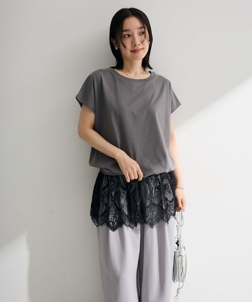 Green　Parks（グリーンパークス）の「レースドッキングフレンチプルオーバー（Tシャツ/カットソー・レディース・グレー/ホワイト/ブラック・FREE）」の8枚目の写真