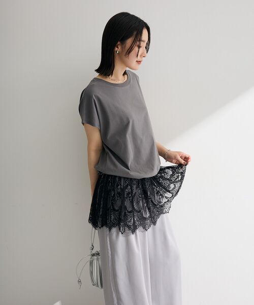 Green　Parks（グリーンパークス）の「レースドッキングフレンチプルオーバー（Tシャツ/カットソー・レディース・グレー/ホワイト/ブラック・FREE）」の9枚目の写真