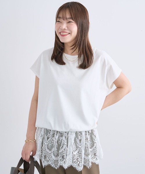 Green　Parks（グリーンパークス）の「レースドッキングフレンチプルオーバー（Tシャツ/カットソー・レディース・グレー/ホワイト/ブラック・FREE）」の2枚目の写真