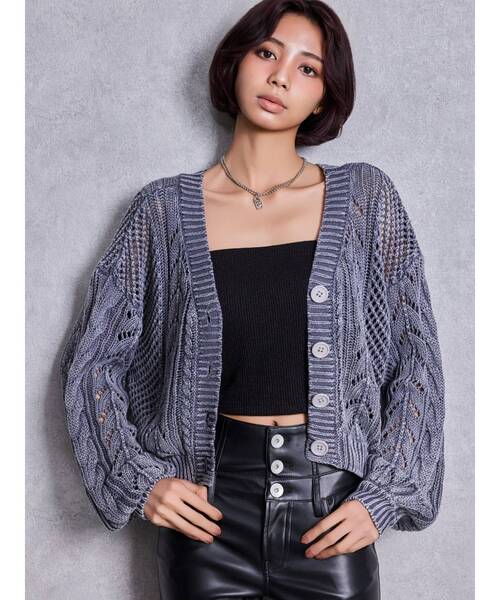 GYDA（ジェイダ）の「2WAYメッシュブリーチニットトップス（ニット/セーター・レディース・ブラック/オフホワイト/ネイビー・FREE）」の3枚目の写真