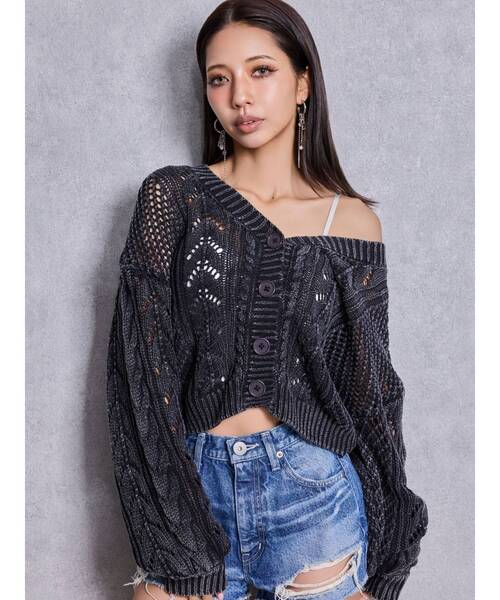 GYDA（ジェイダ）の「2WAYメッシュブリーチニットトップス（ニット/セーター・レディース・ブラック/オフホワイト/ネイビー・FREE）」の2枚目の写真