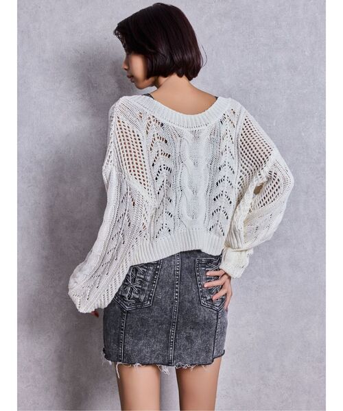 GYDA（ジェイダ）の「2WAYメッシュブリーチニットトップス（ニット/セーター・レディース・ブラック/オフホワイト/ネイビー・FREE）」の7枚目の写真