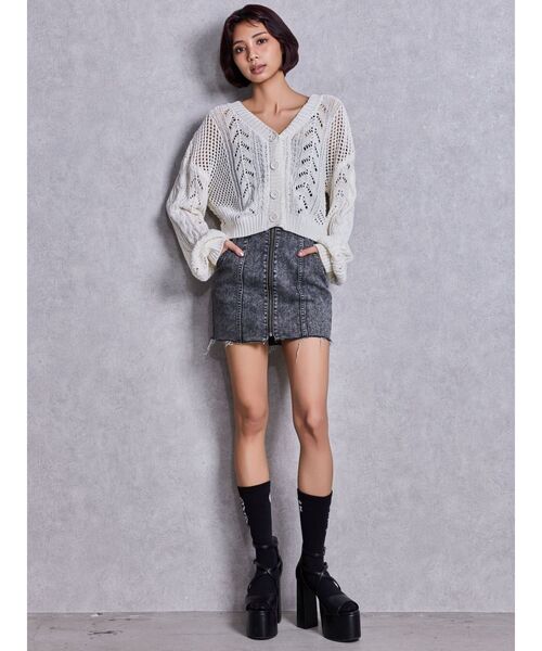 GYDA（ジェイダ）の「2WAYメッシュブリーチニットトップス（ニット/セーター・レディース・ブラック/オフホワイト/ネイビー・FREE）」の6枚目の写真
