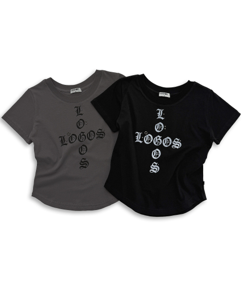 PLASMASPHERE(プラズマスフィア)の「ロジックゴシックレタリングスタッズセミクロップ半袖Tシャツ_2COLOR(Tシャツ/カットソー・レディース・ダークグレー/ブラック・FREE)」の4枚目の写真