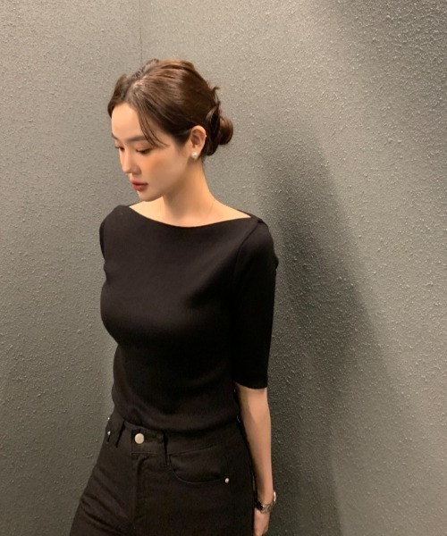 Aelina(エリナ)の「ボートネックセータートップス(Tシャツ/カットソー・レディース・ピンク/ブラック/ホワイト・FREE)」の11枚目の写真
