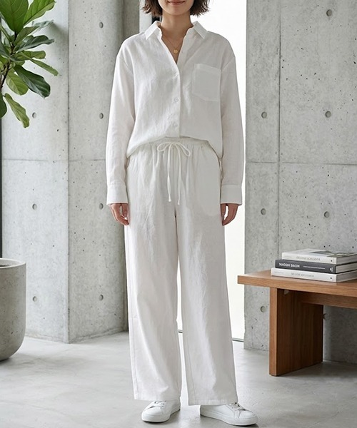 gossip!ロサンゼルス(ゴシップロサンゼルス)の「YUGA ドロップショルダーシャツとロングパンツの上下セットアップ(その他パンツ・レディース・ブラック/ネイビー/ホワイト/グレー/カーキ・FREE)」の2枚目の写真